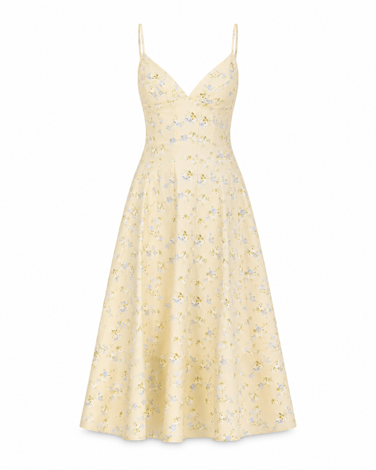 Lemon Floral Print Strappy Midi Sundress