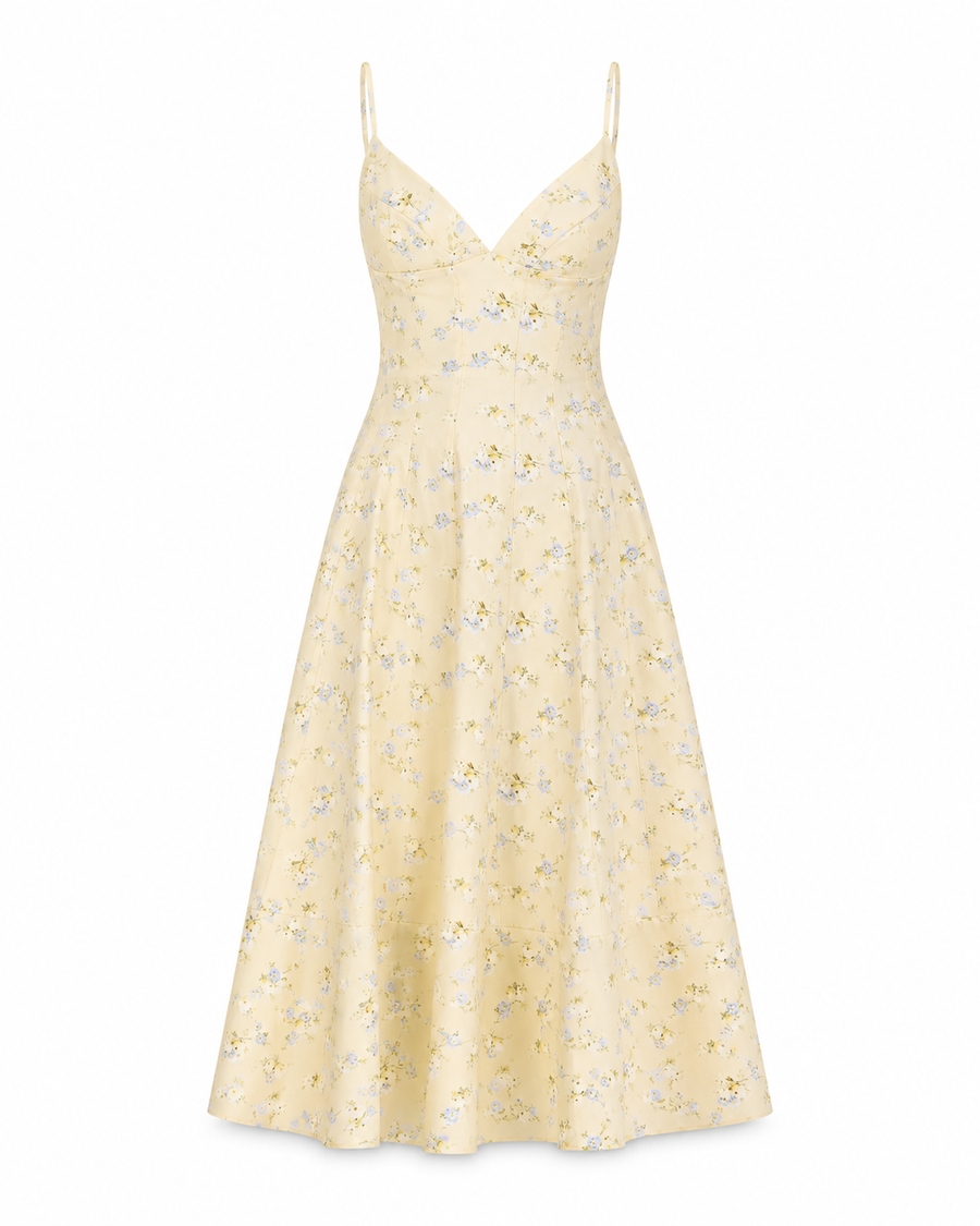 Lemon Floral Print Strappy Midi Sundress
