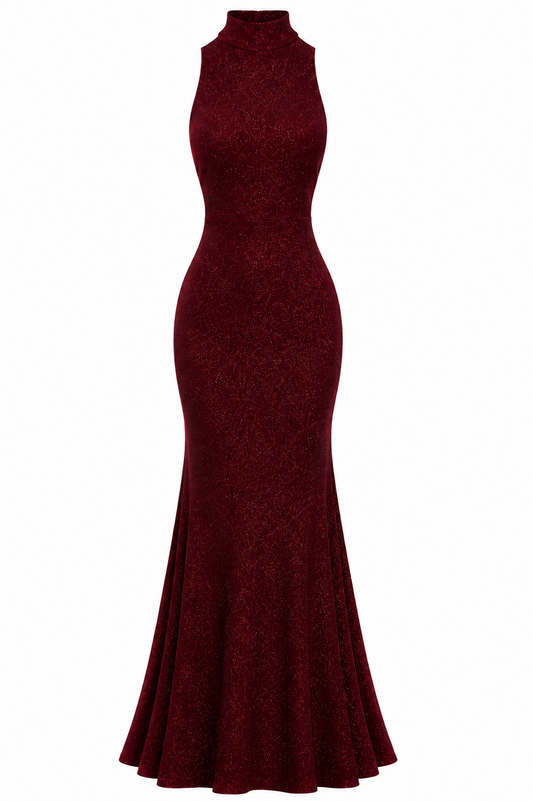 Burgundy Glitter Halterneck Maxi Dress