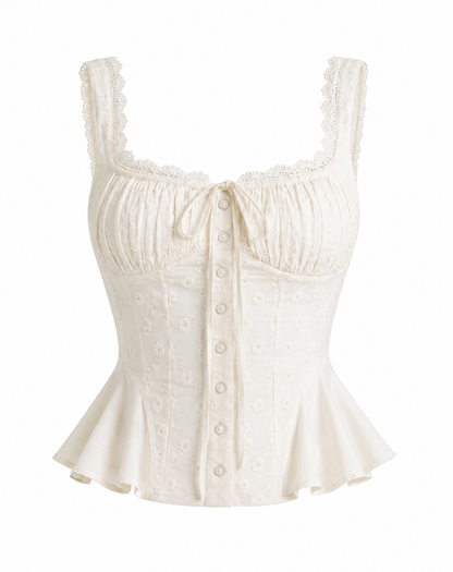 Cotton Broderie Anglaise Peplum Top