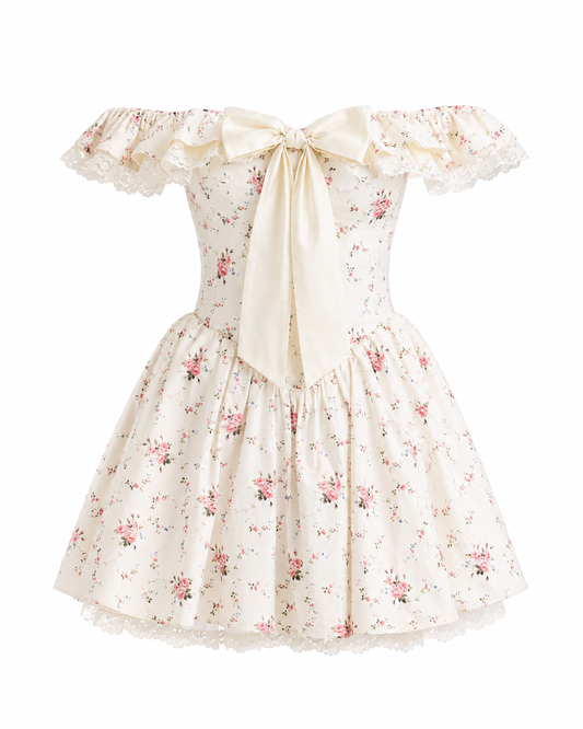 Floral Bow Off-Shoulder Mini Dress