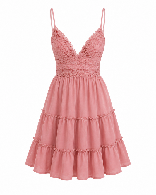 Lace-Bodice Tiered A-Line Mini Dress
