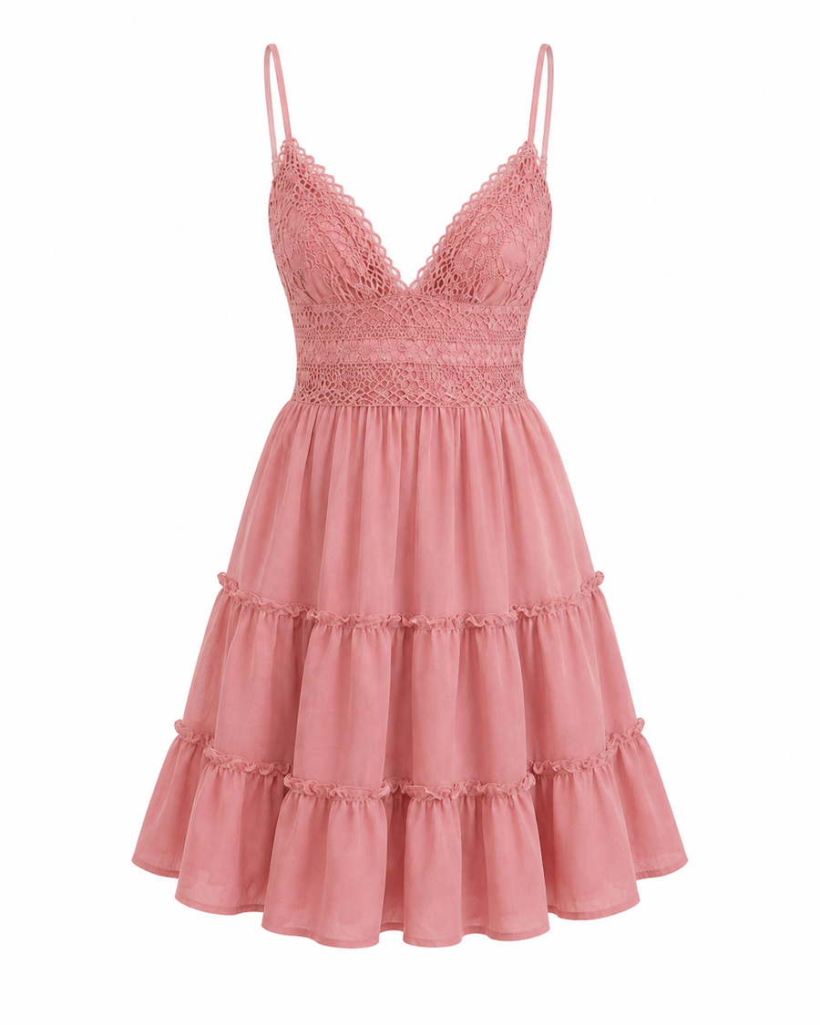 Lace-Bodice Tiered A-Line Mini Dress