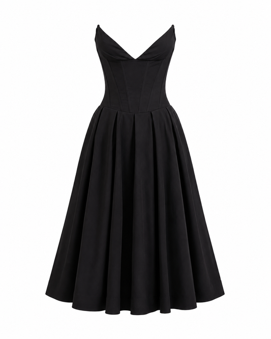 Black Strapless Midi Dress