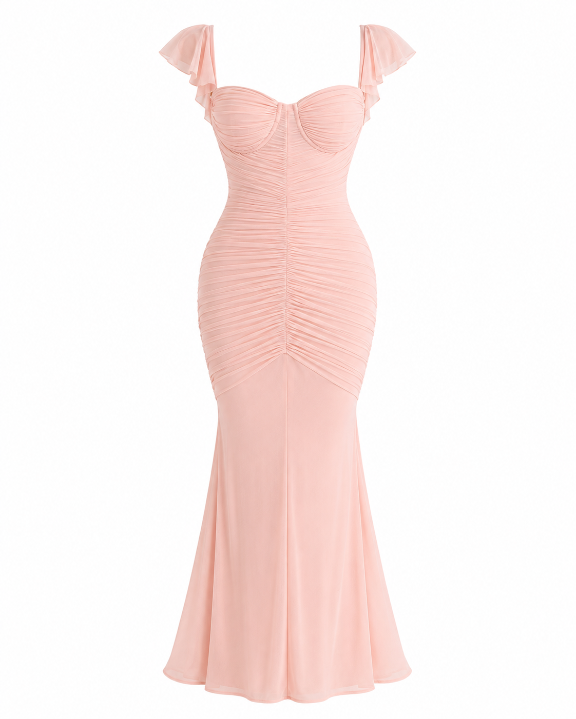 Ruched Mesh Silhouette Maxi Dress
