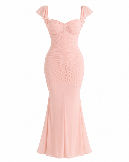 Ruched Mesh Silhouette Maxi Dress