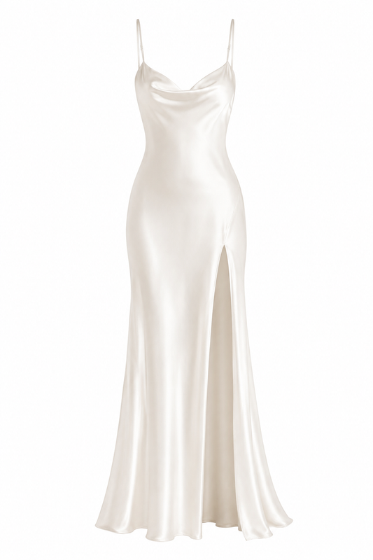Backless Satin Slit Maxi Dress