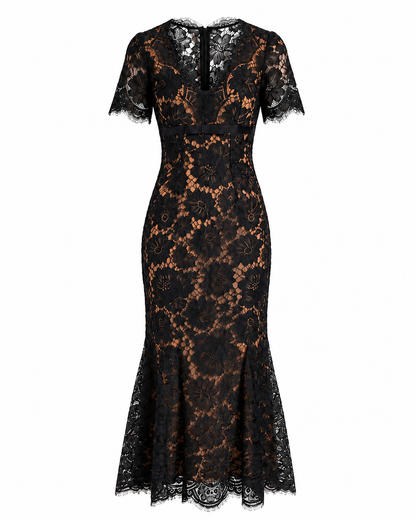 Eyelash Lace Trumpet Midi Dress