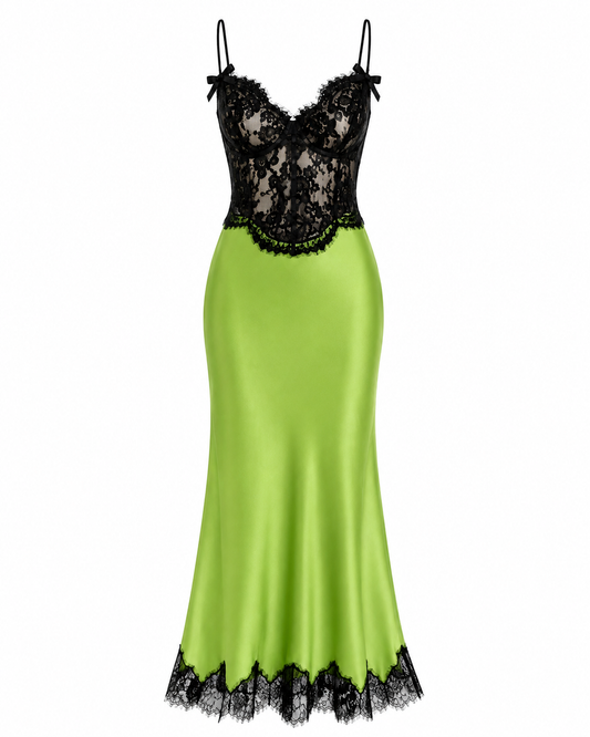 Satin Lace Midi Dress