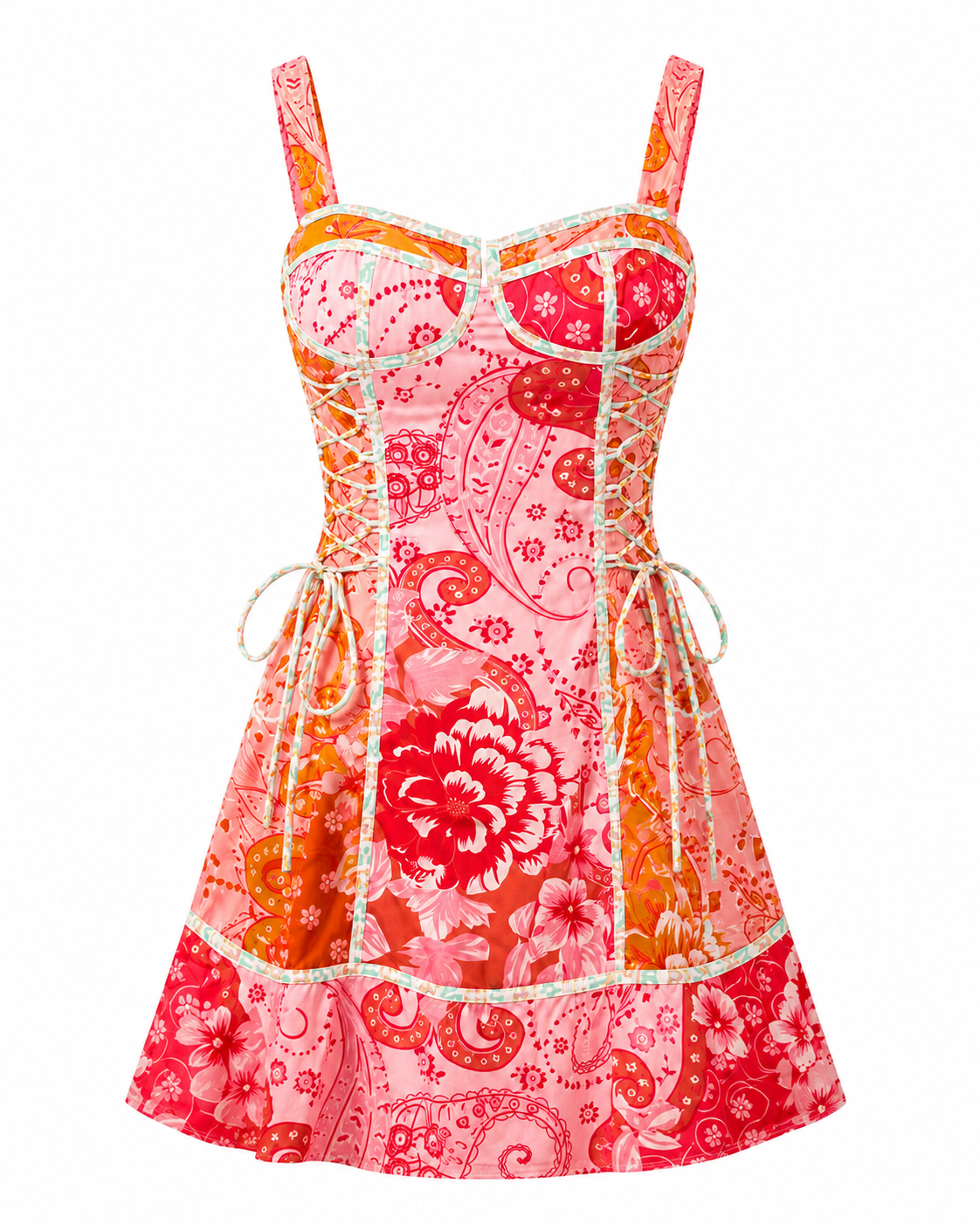 Paisley Lace-Up Mini Dress