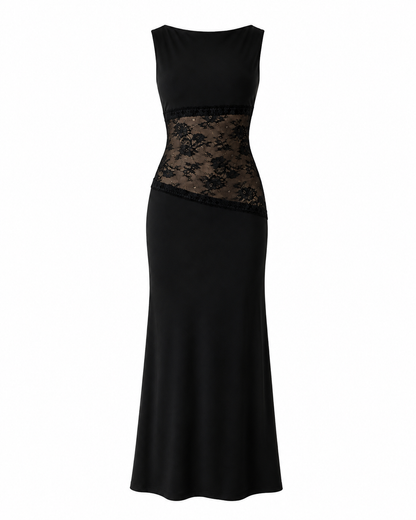 Lace Satin Backless Maxi Dress