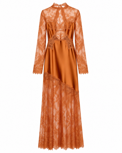 Lace & Satin Maxi Dress Orange