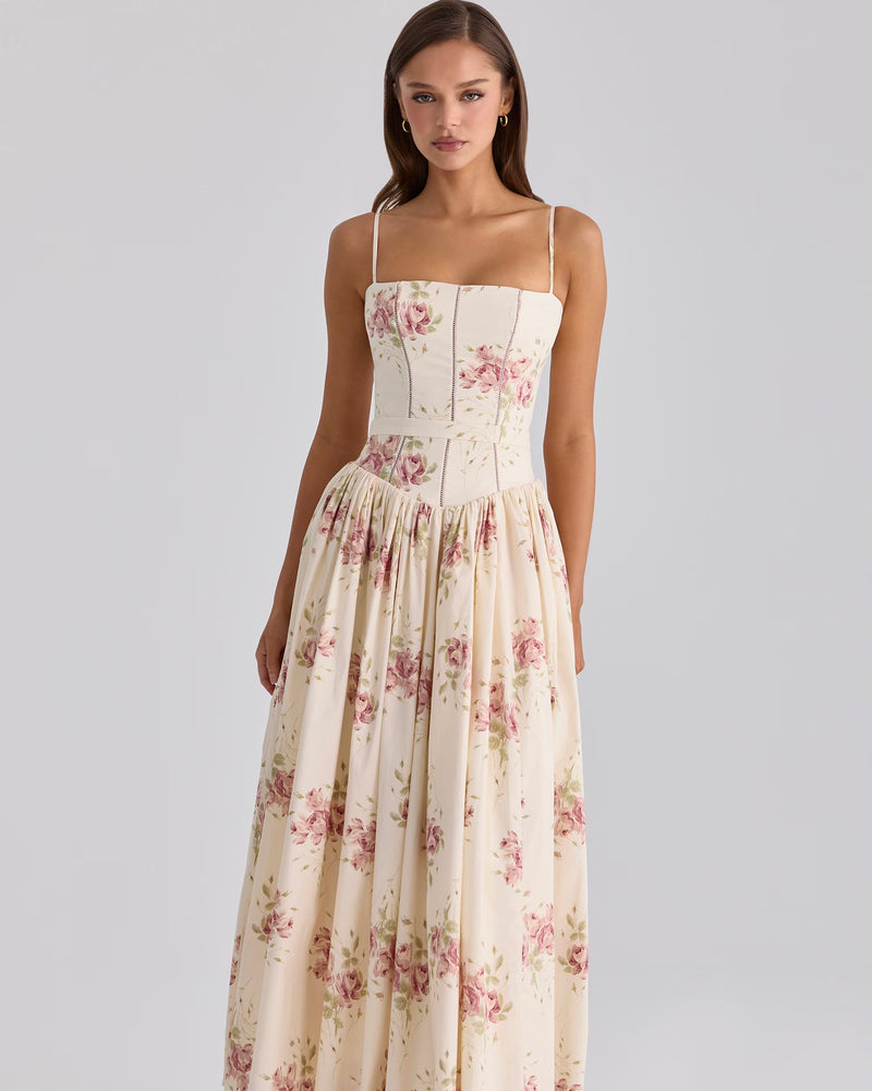 Floral Lace-Up Midi Dress