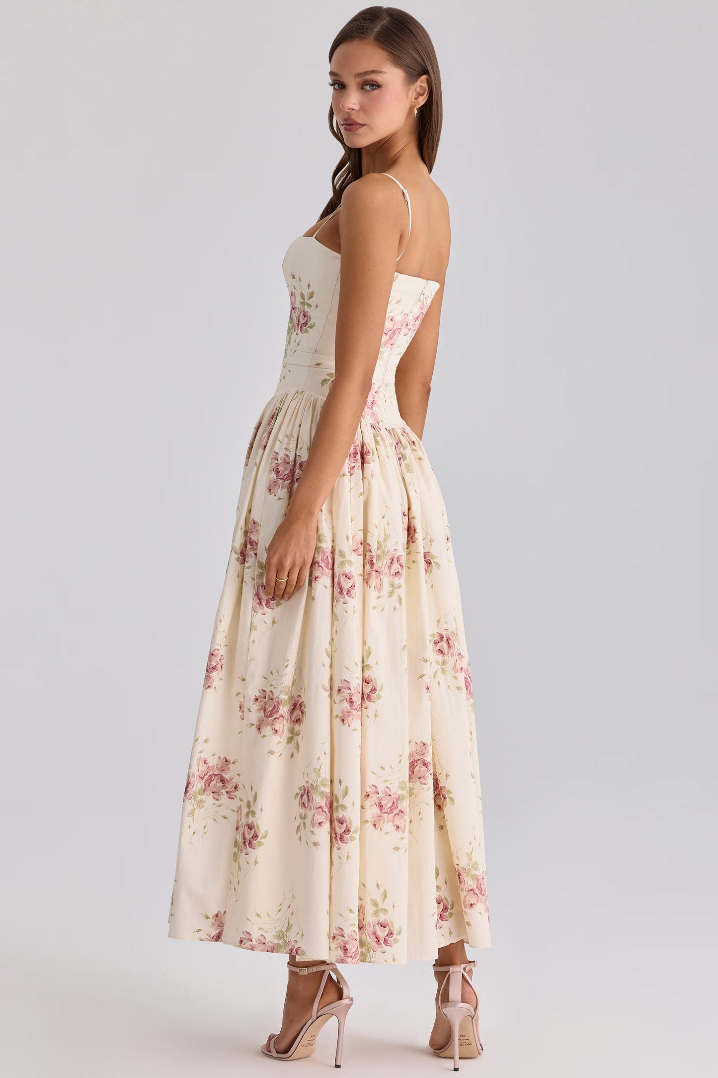 Floral Lace-Up Midi Dress