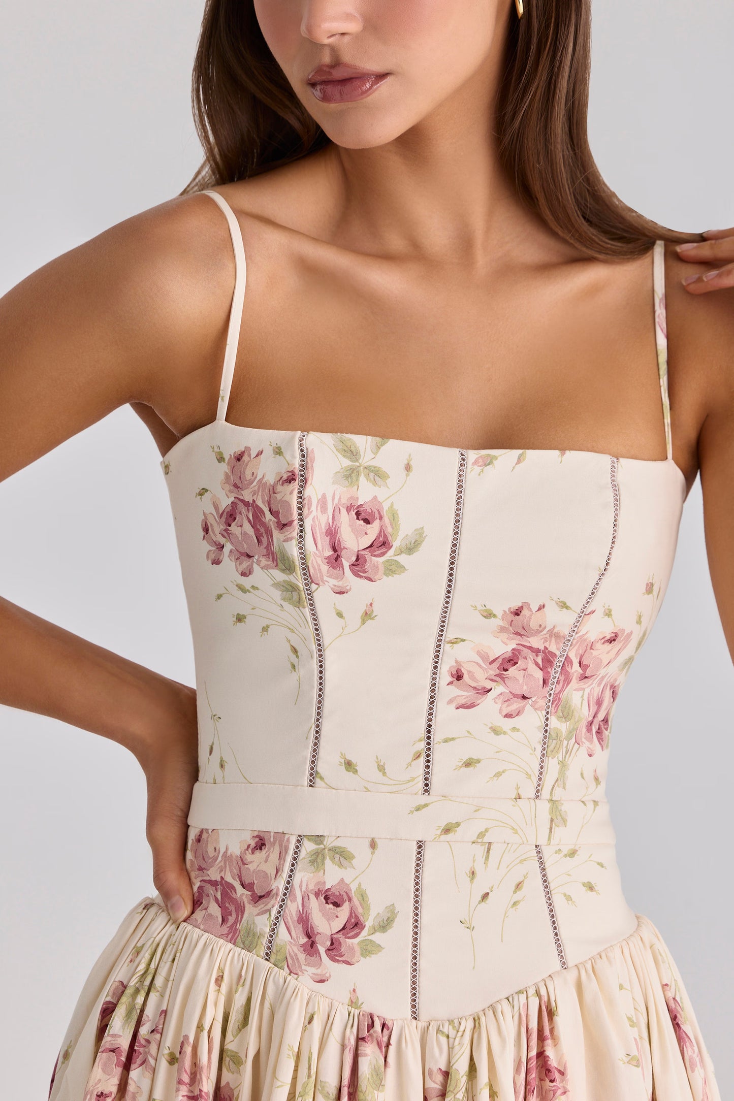 Floral Lace-Up Midi Dress
