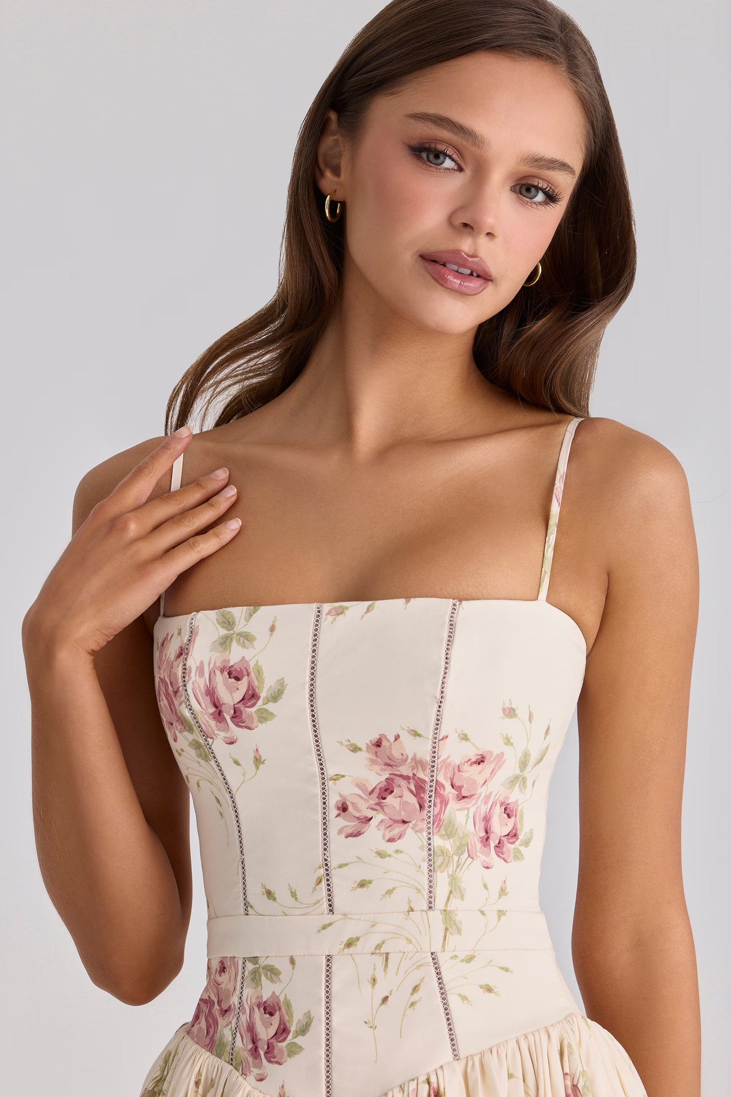 Floral Lace-Up Midi Dress