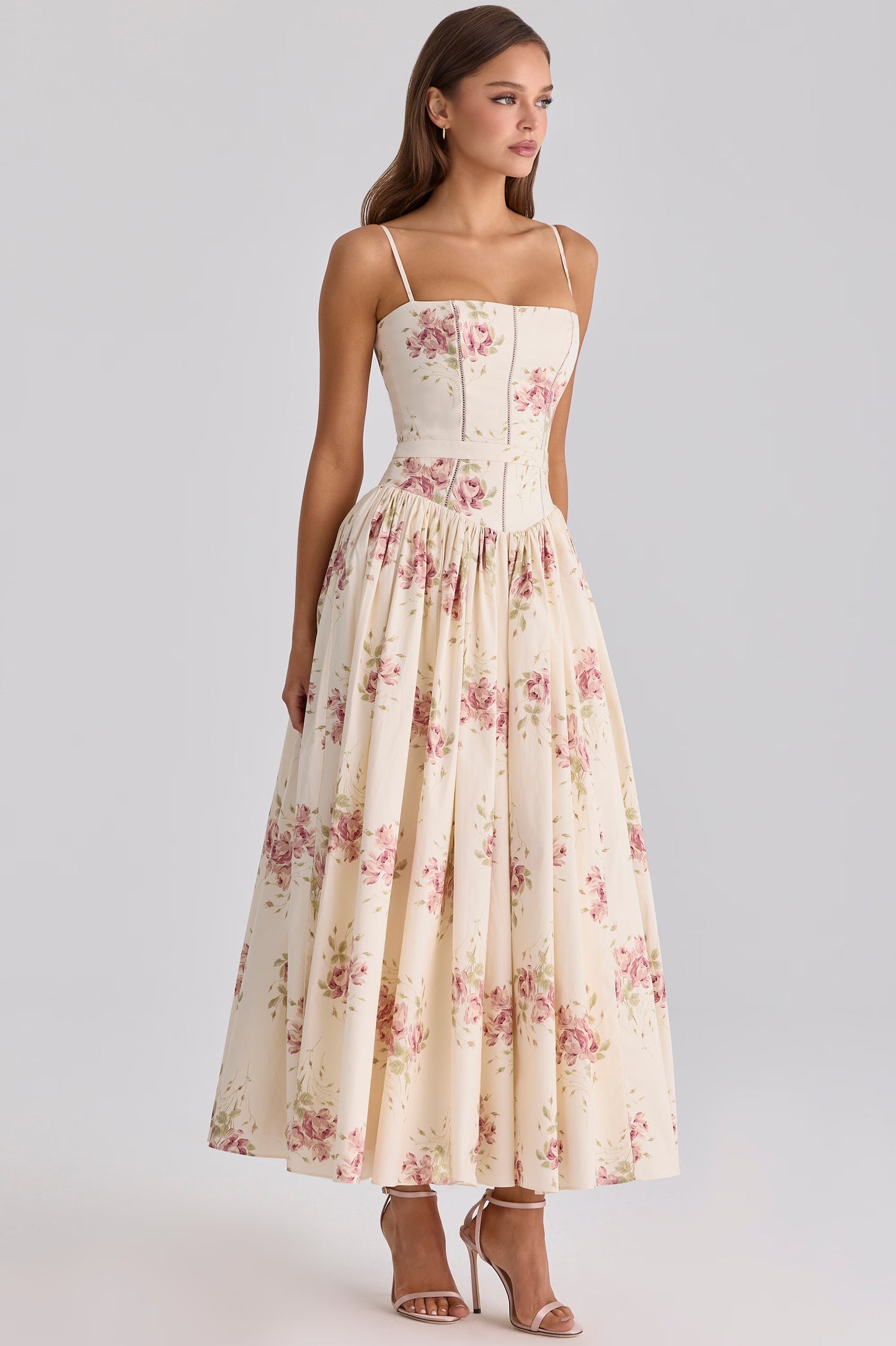 Floral Lace-Up Midi Dress