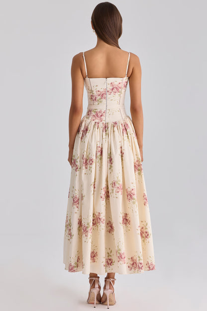Floral Lace-Up Midi Dress