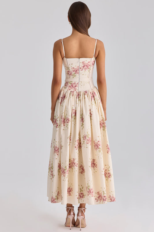 Floral Lace-Up Midi Dress