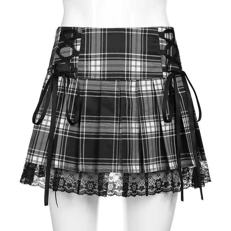 Plaid Lace-Trim Mini Skirt