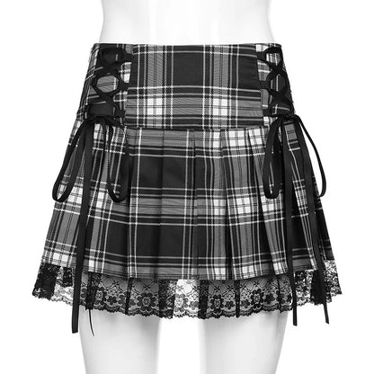 Plaid Lace-Trim Mini Skirt