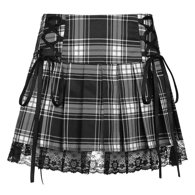Plaid Lace-Trim Mini Skirt