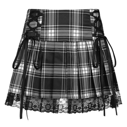 Plaid Lace-Trim Mini Skirt