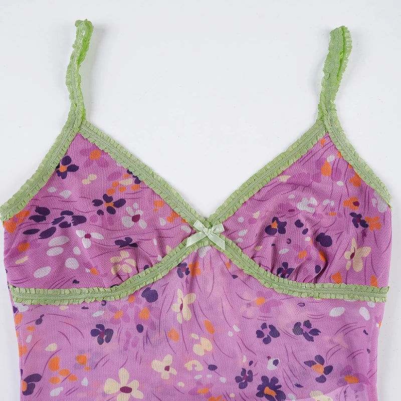 Floral Mesh Cami Top Pink