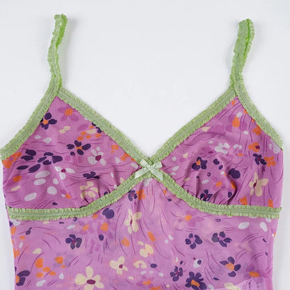 Floral Mesh Cami Top Pink