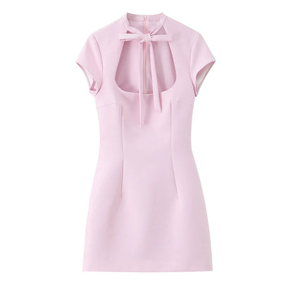 Bow Cutout Tie-Neck Mini Dress