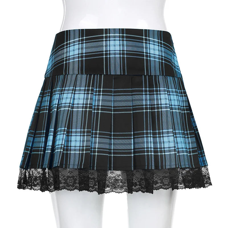 Plaid Lace-Trim Mini Skirt
