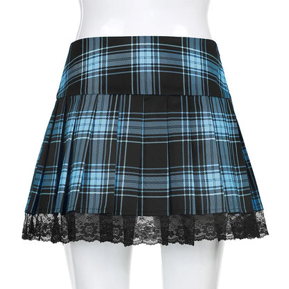 Plaid Lace-Trim Mini Skirt