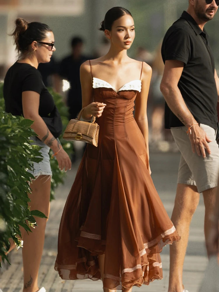 Soleil Lace Maxi Dress Brown, view 4