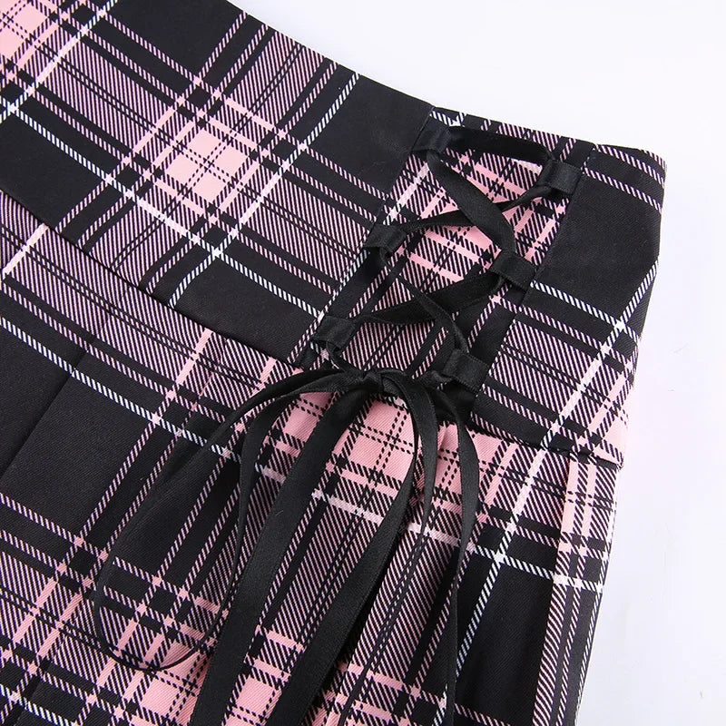 Plaid Lace-Trim Mini Skirt