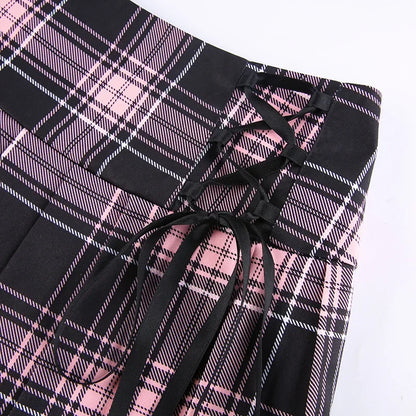 Plaid Lace-Trim Mini Skirt