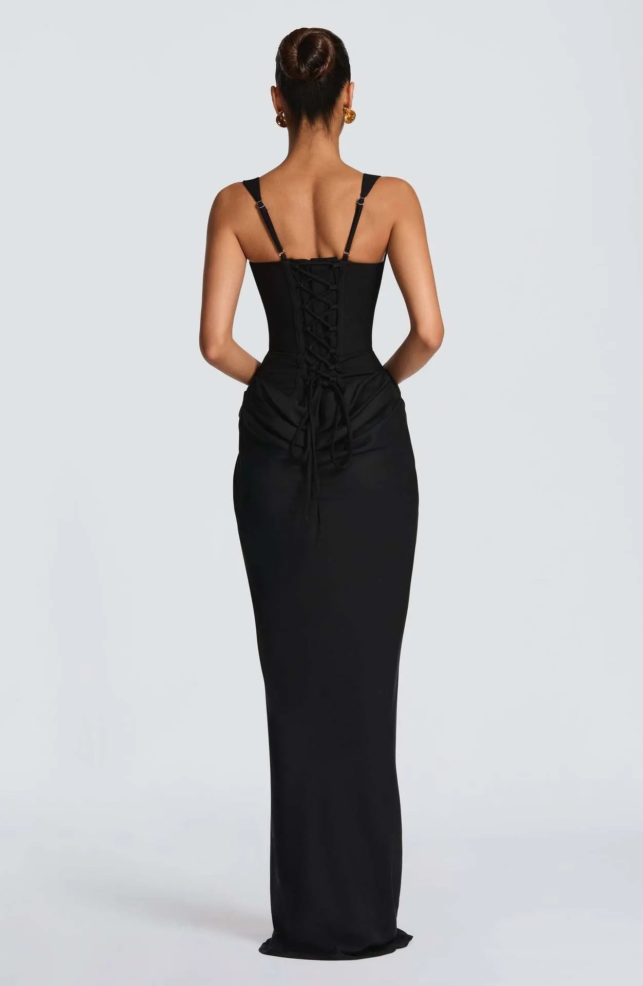 Black Sculpted Corset Draped Maxi Dress