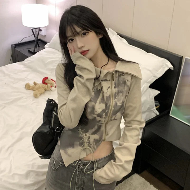 Fairy Grunge Lace Up Asymmetric Cardigan