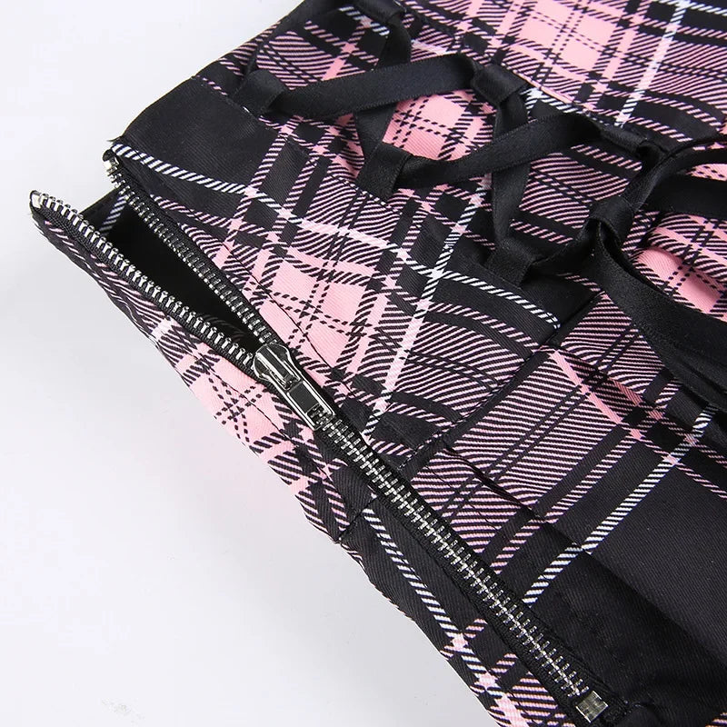 Plaid Lace-Trim Mini Skirt