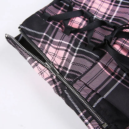 Plaid Lace-Trim Mini Skirt