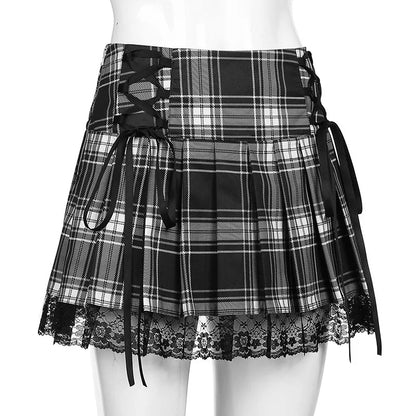 Plaid Lace-Trim Mini Skirt