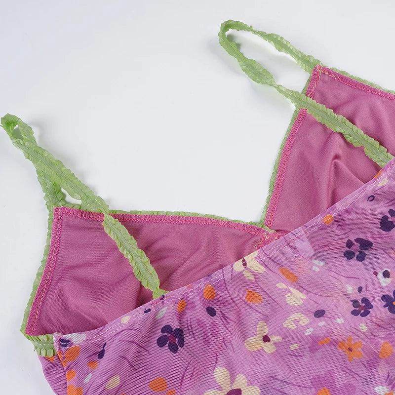 Floral Mesh Cami Top Pink