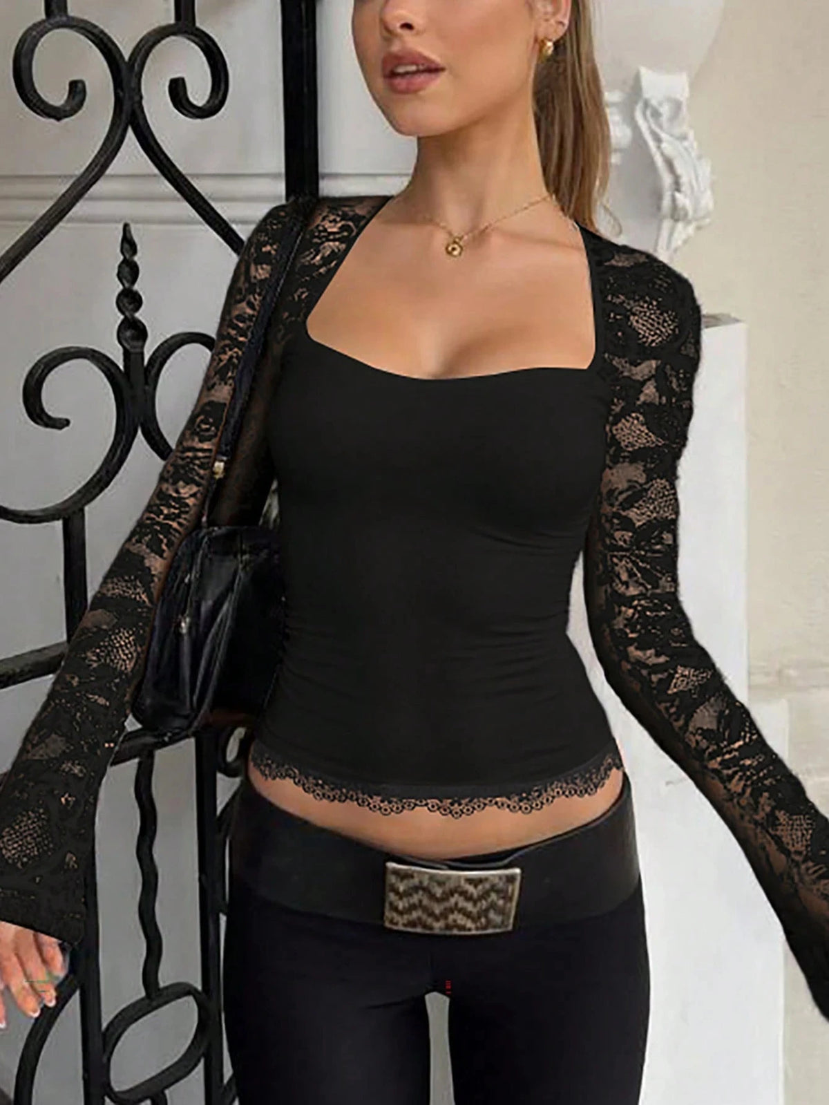 Lace Flare Sleeve Top