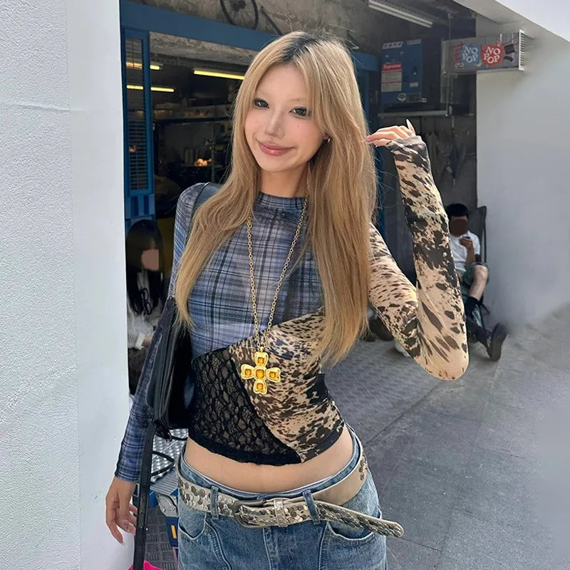 Y2K Patchwork Mesh Top