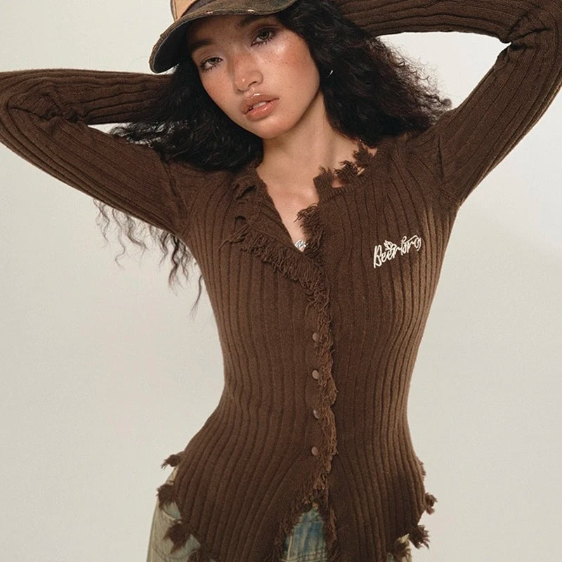 Fairy Grunge Corduroy Distressed Cardigan