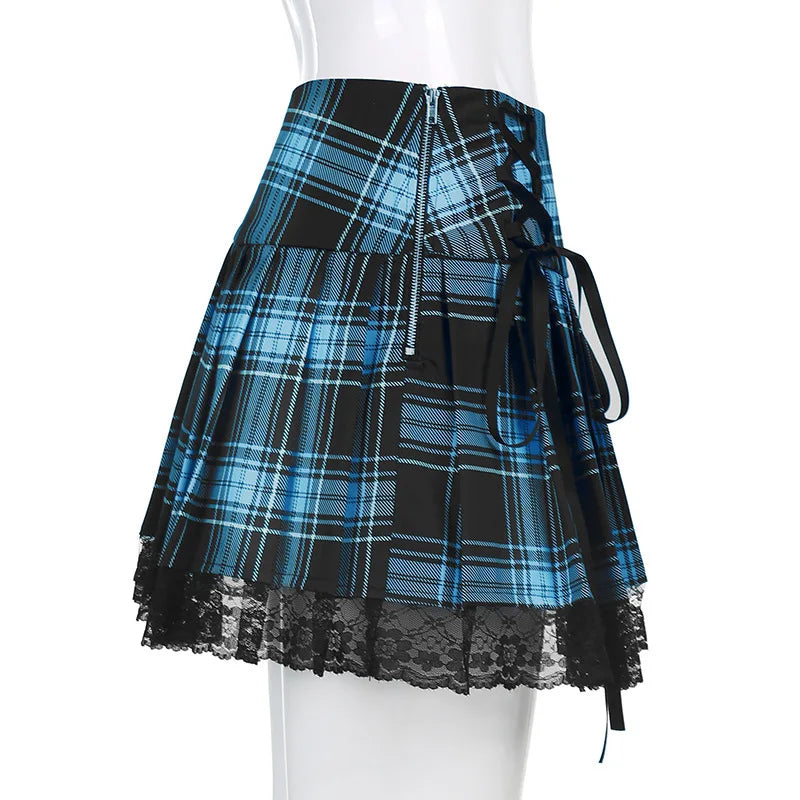 Plaid Lace-Trim Mini Skirt