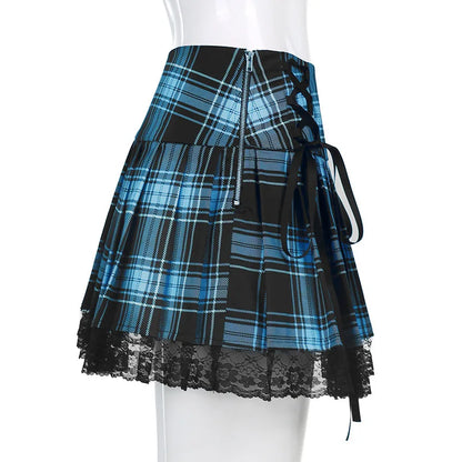 Plaid Lace-Trim Mini Skirt