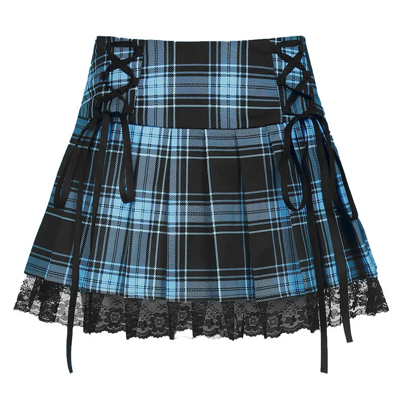 Plaid Lace-Trim Mini Skirt