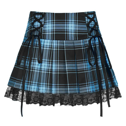 Plaid Lace-Trim Mini Skirt