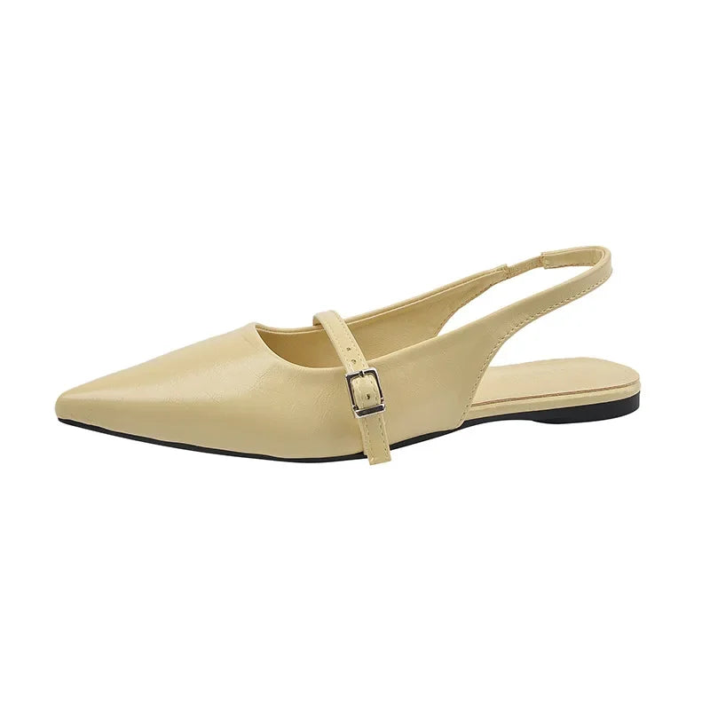 Butter Yellow Pointed-Toe Buckle Slingback Flats