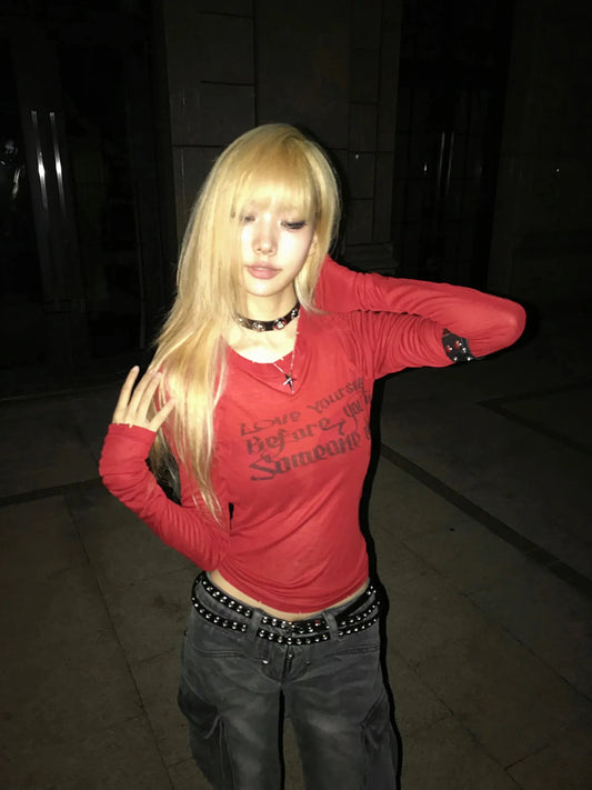 Grunge Distressed Graphic Top Red